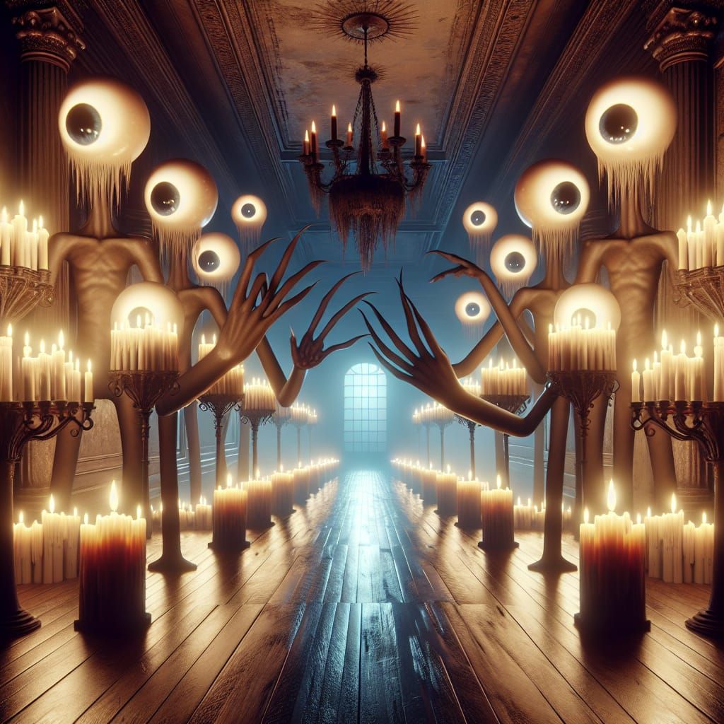 Slendermen in the Candlelit Hallway AI Generated Artwork NightCafe