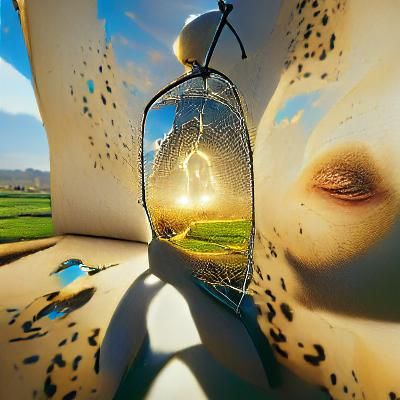 Light through a humongous window in the middle of a field through Dali's eyes