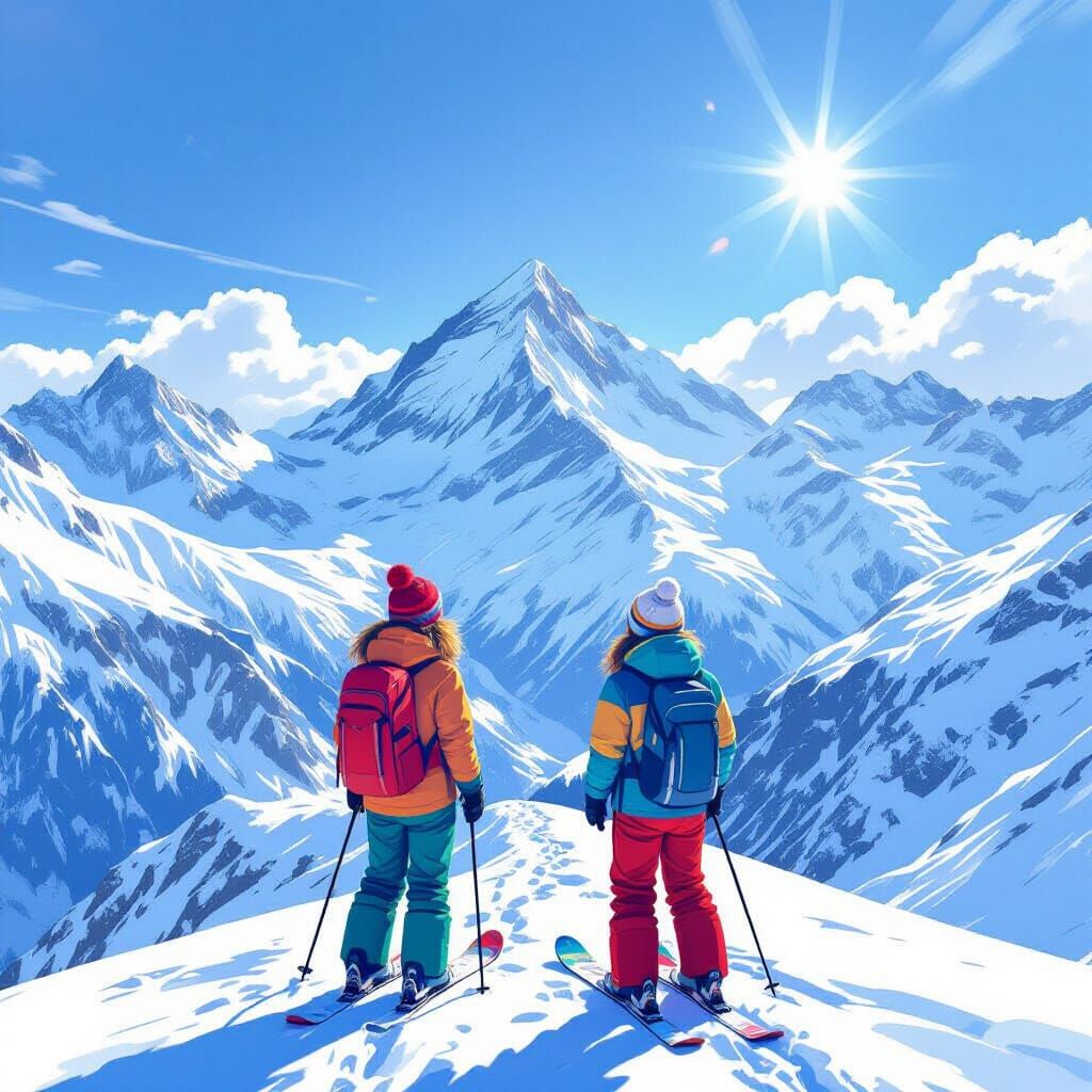 Twins on Snowy Alpine Peak