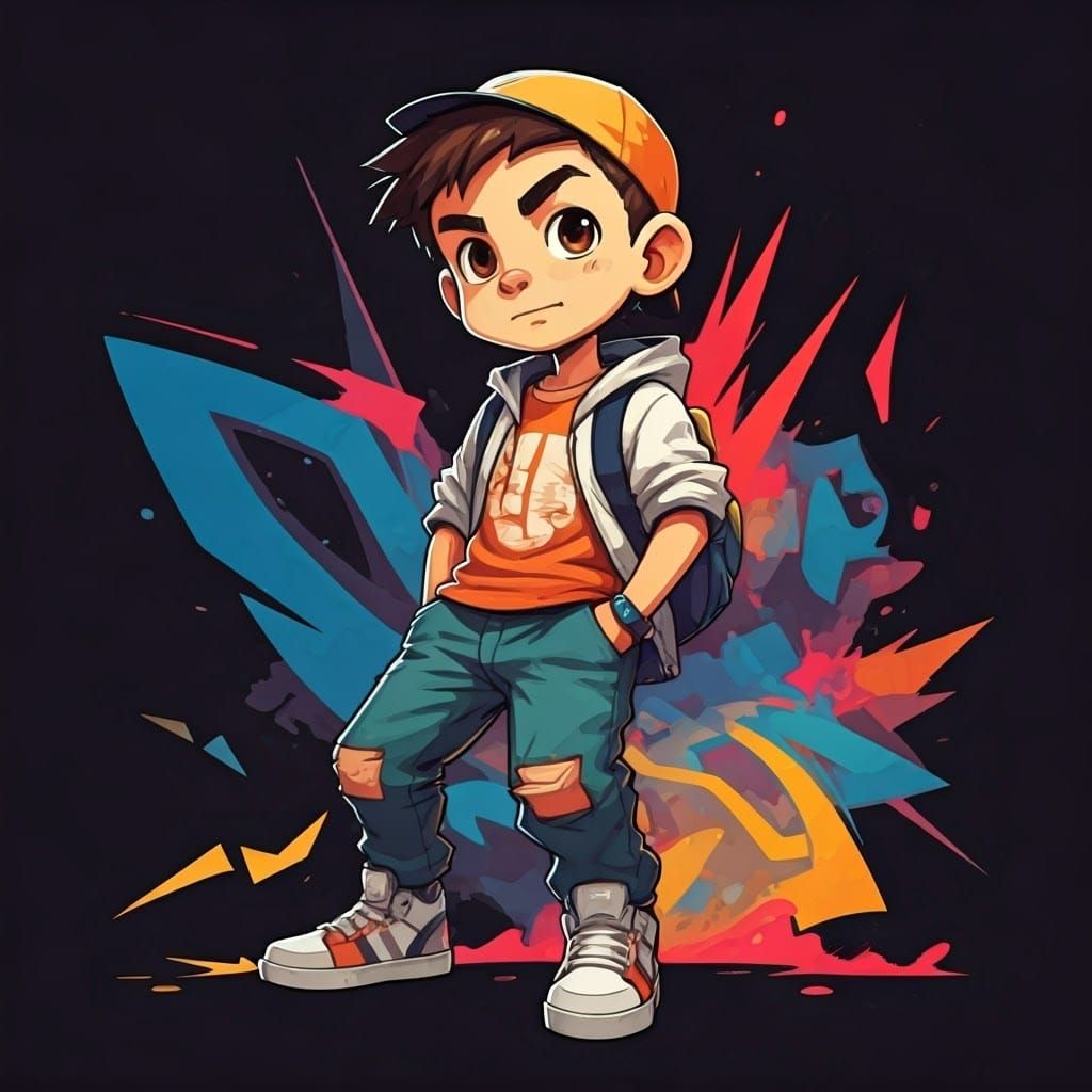 Boy in Urban Setting, Pop Surrealist Style