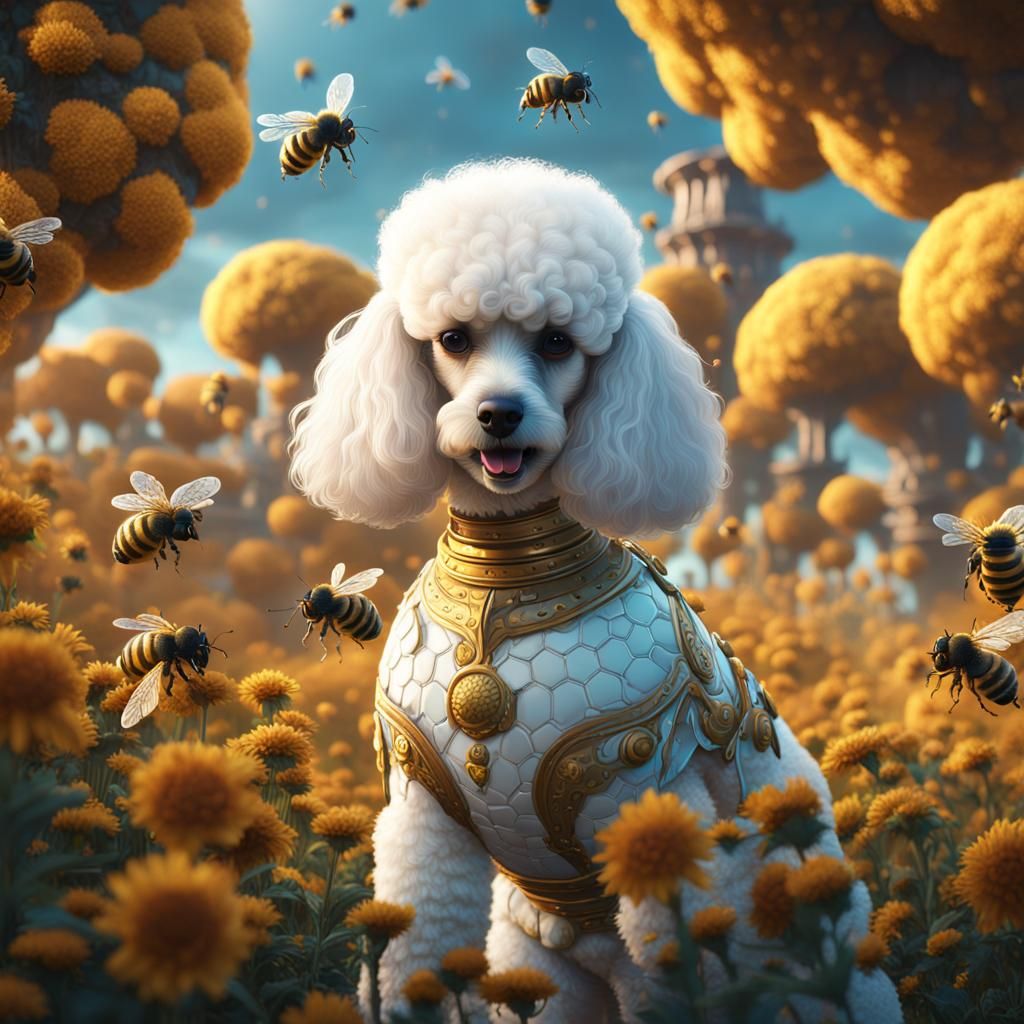 #white poodle #bees #fantastic #honey