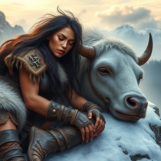 Warrioress and Yak Resting