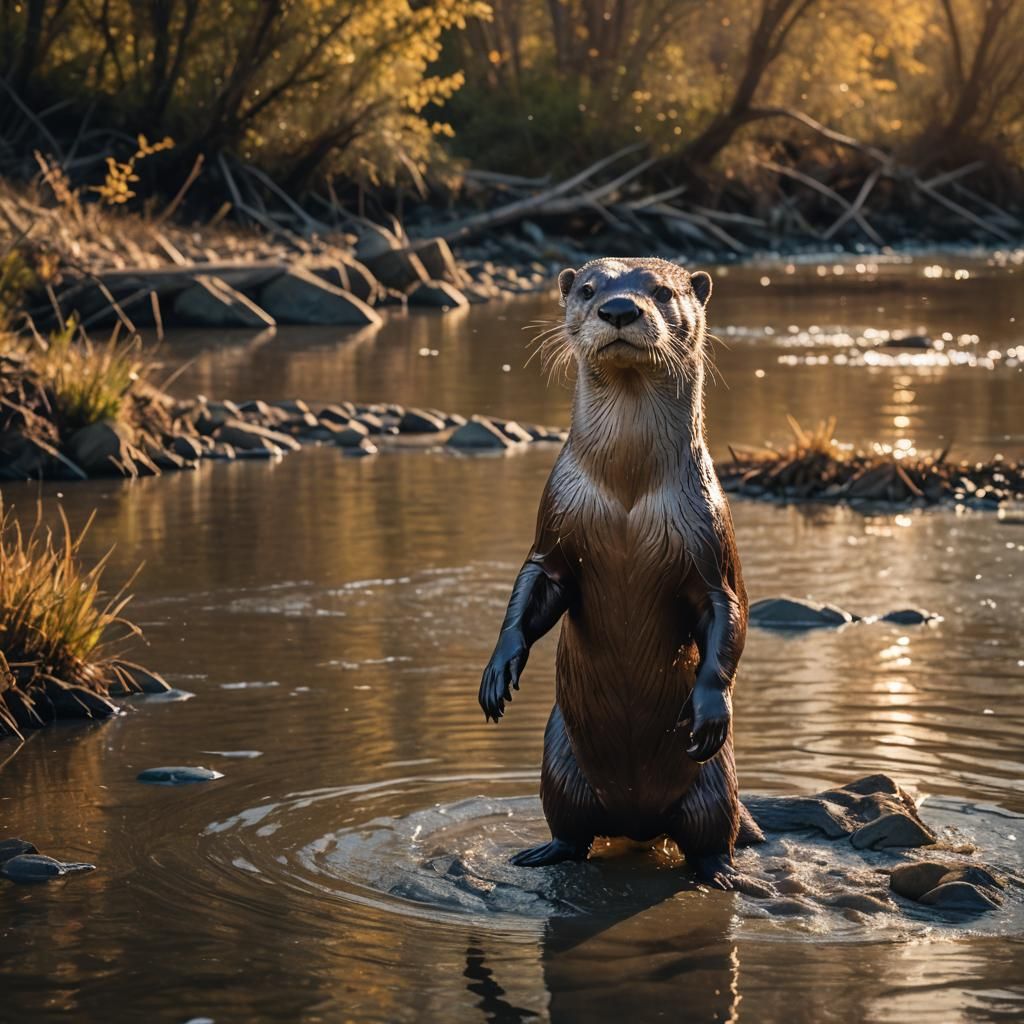 North American River otter, dressed in leather jacket with A...