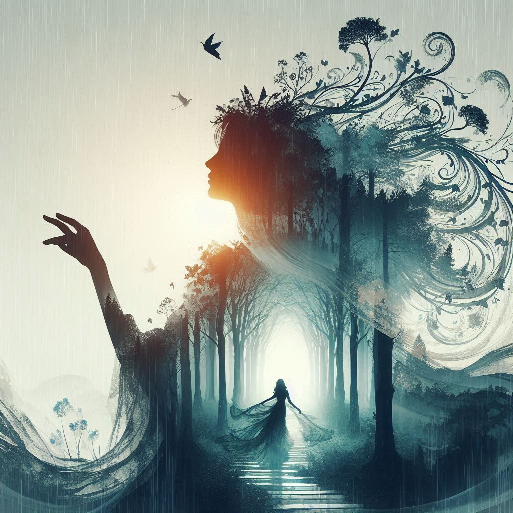 double exposure beautiful fantasy DALL-E 3 portrait landscap...