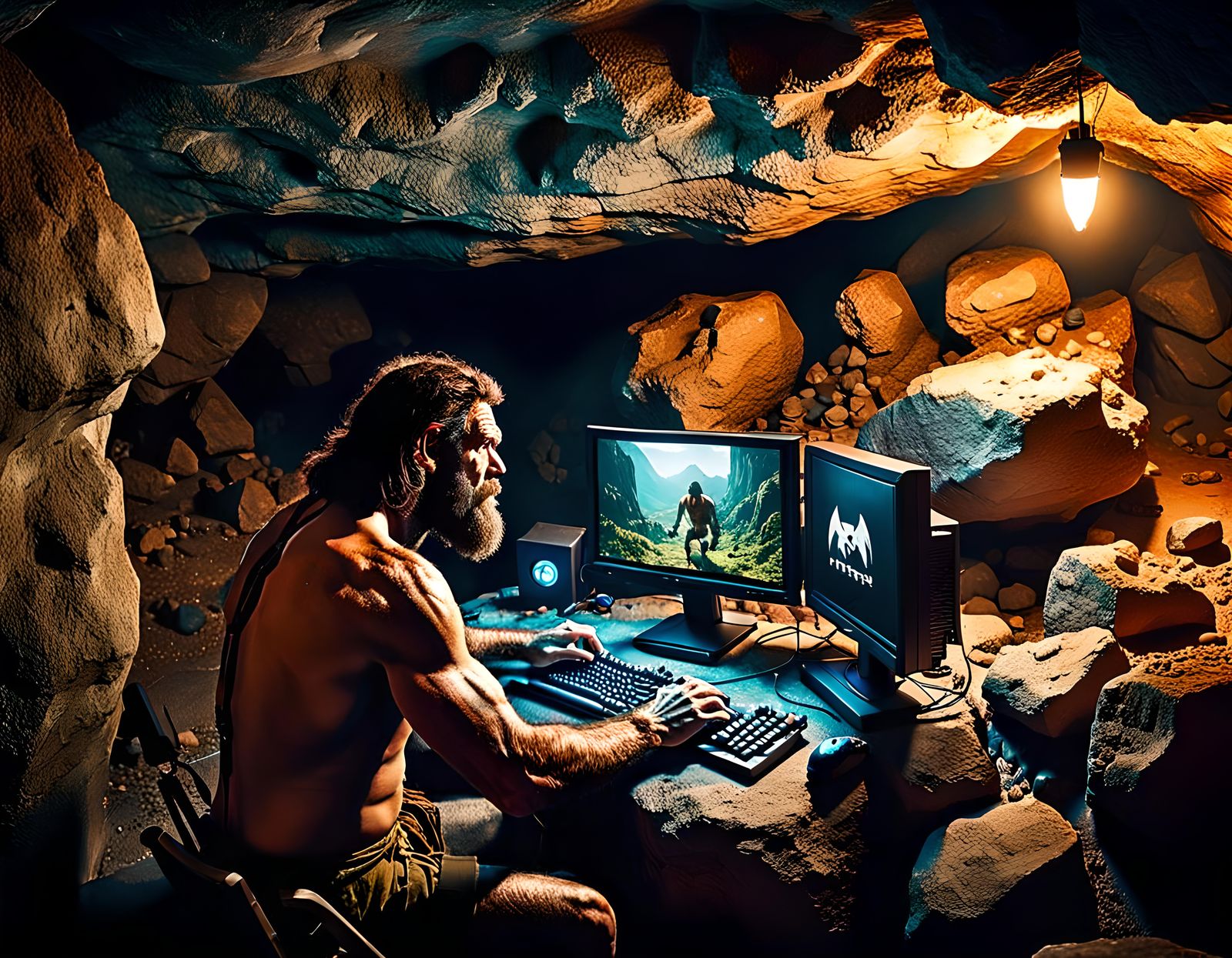 Neanderthal playing games .  by @Kerbango 