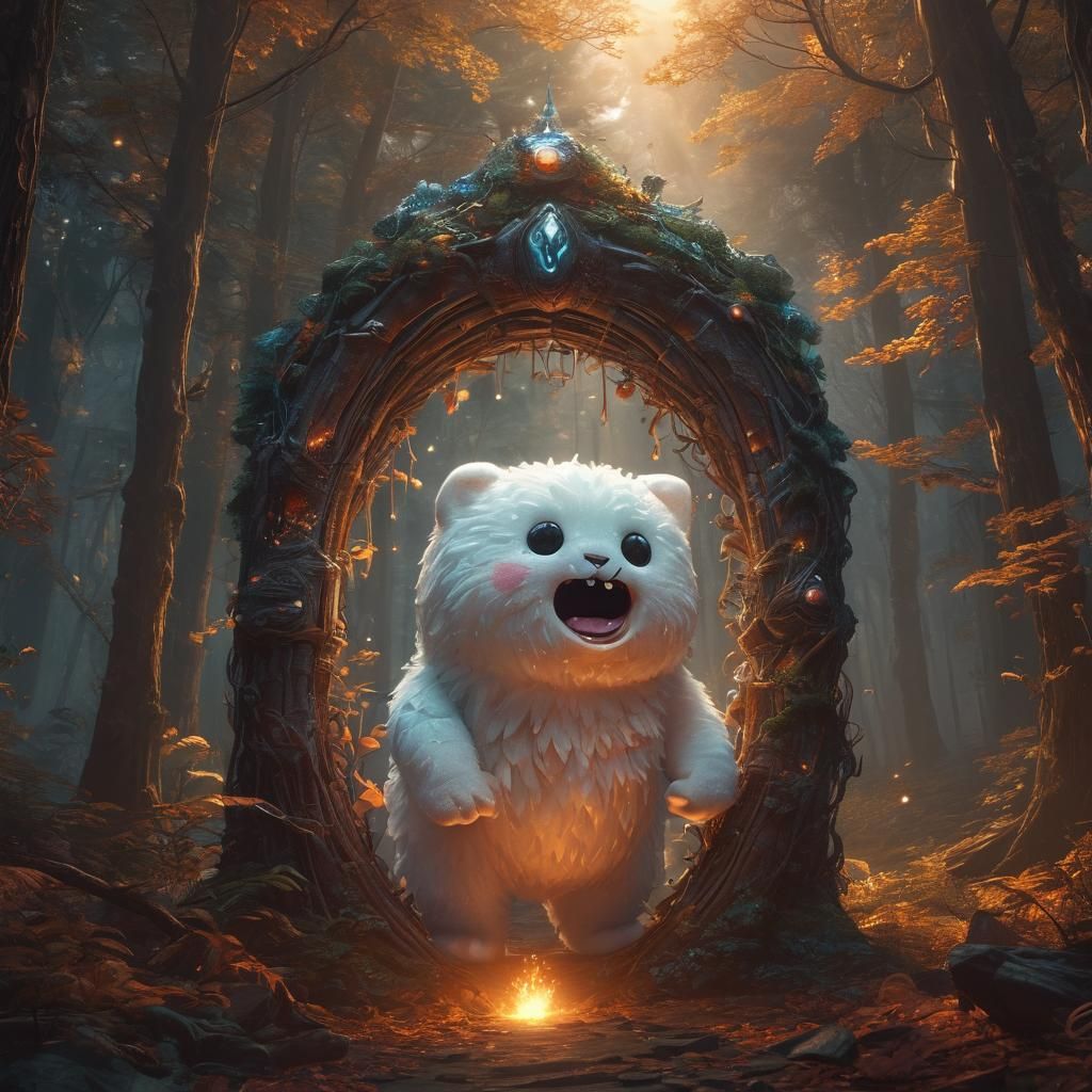 Marshmallow Creature Emerges from Forest Portal