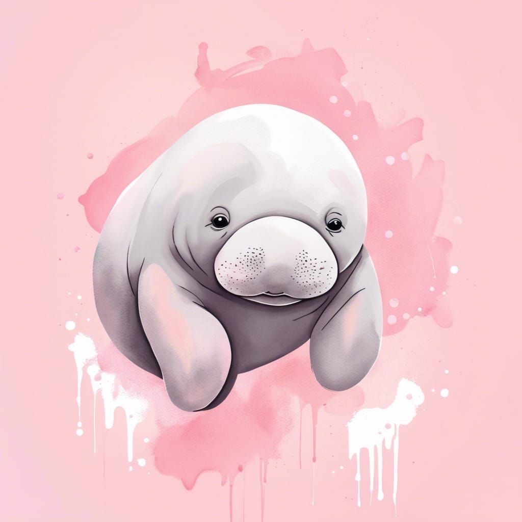 Cute little baby manatee with pastel pink background for nursery - AI Generated Artwork ...