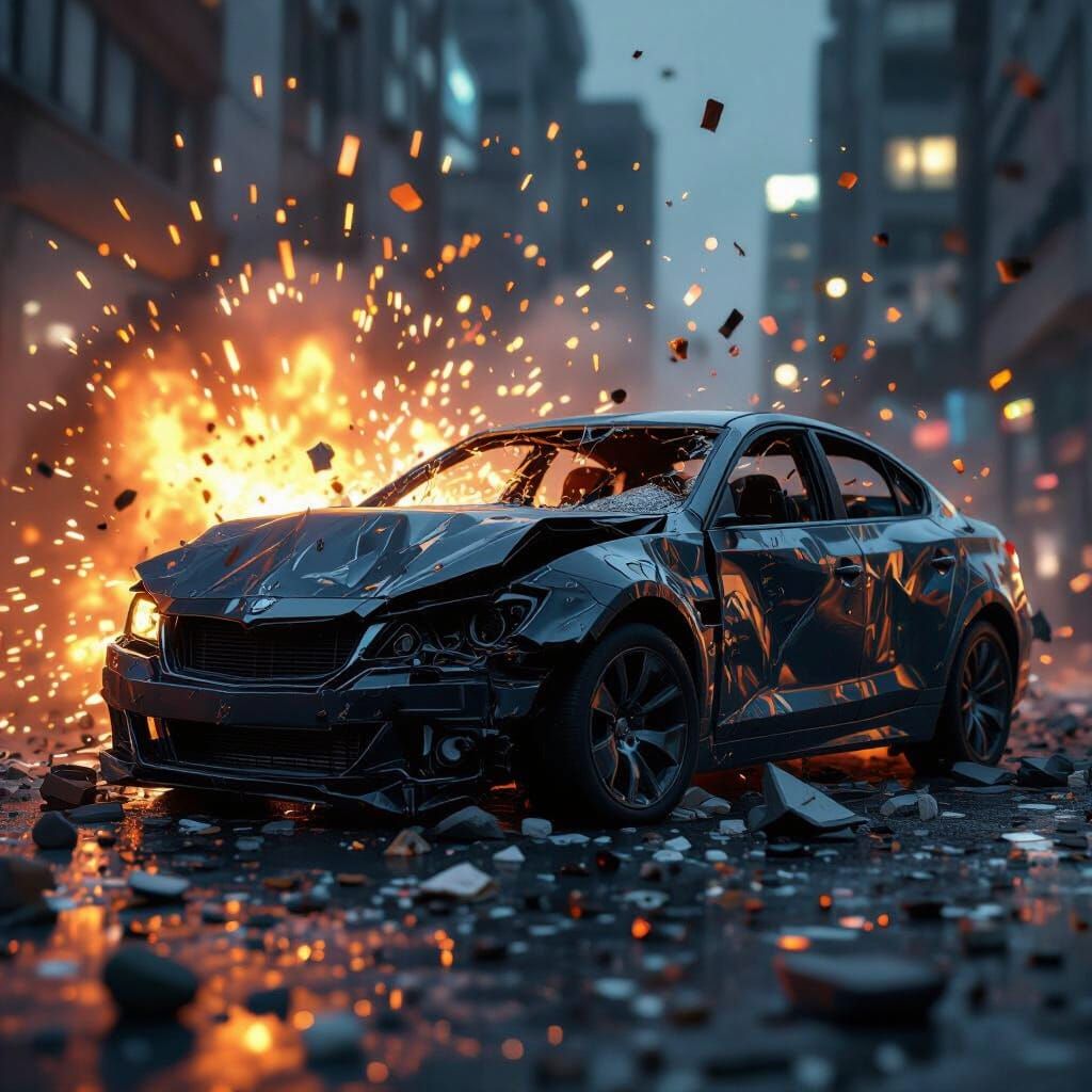 Catastrophic Car Accident in 3D Cinematic Style