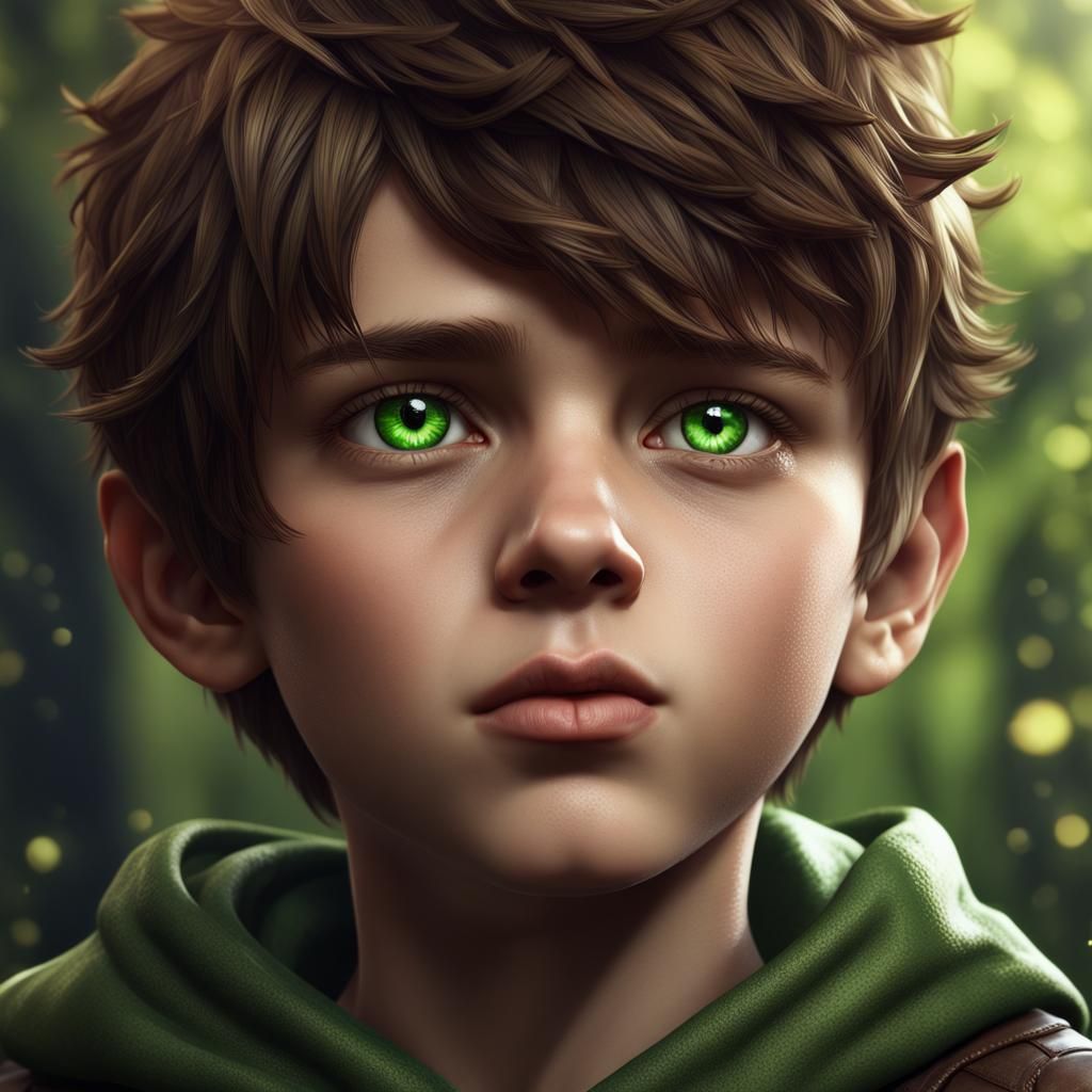 a boy with brown hair and green eyes