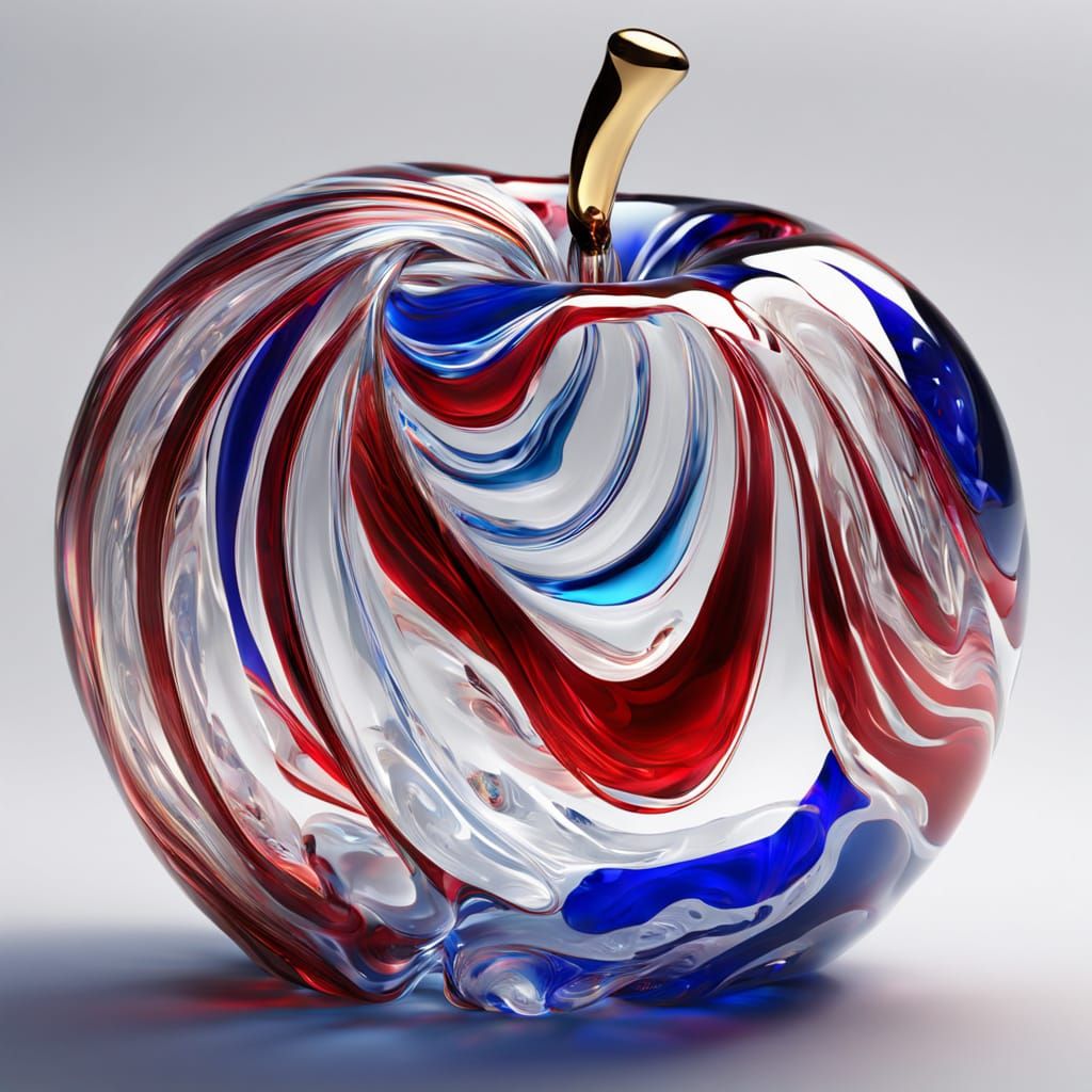 Surreal Glass Apple Sculpture with Swirling Patterns