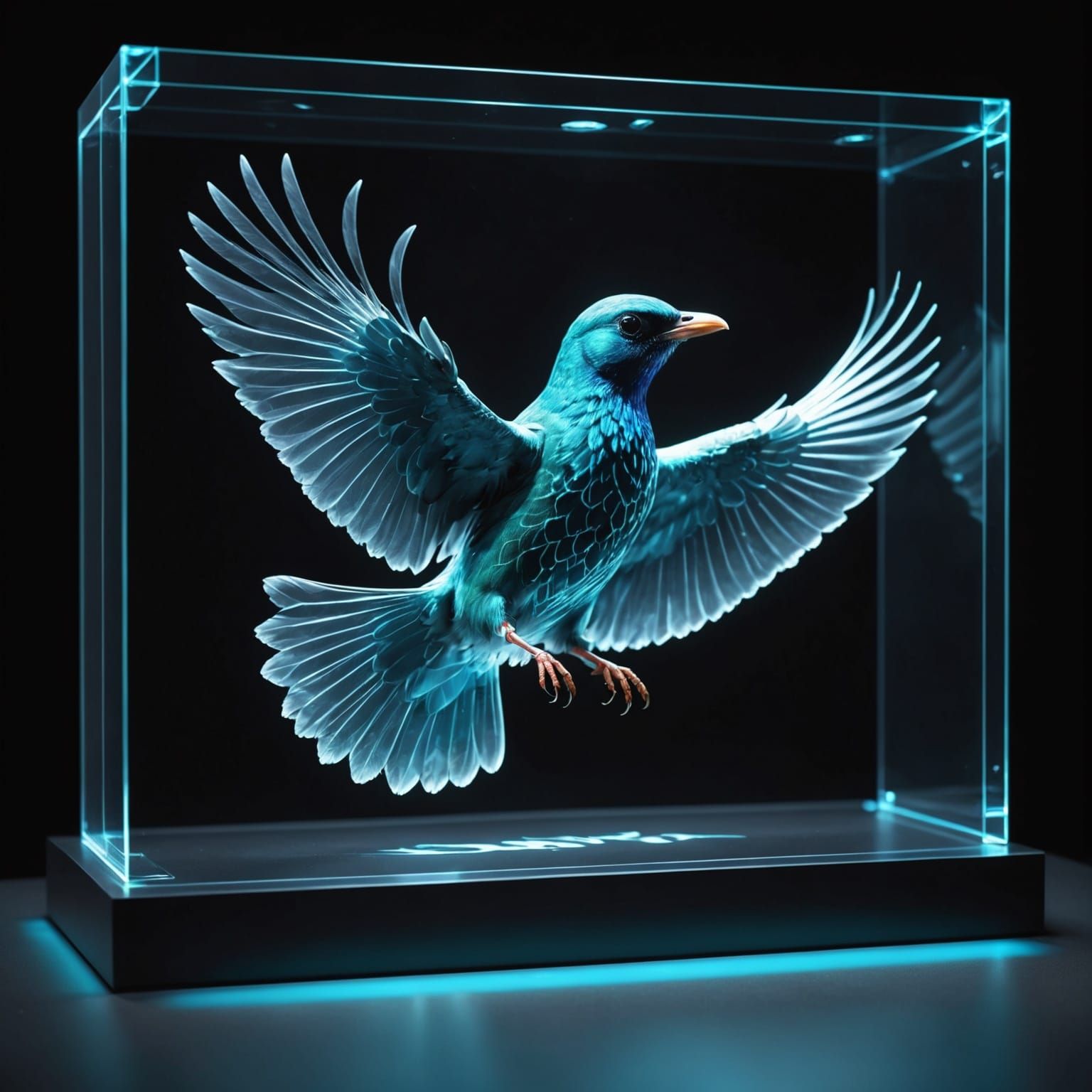 artist's paintbrush to canvas with (vivid 3D hologram of a bird emerging from canvas:1.3) 