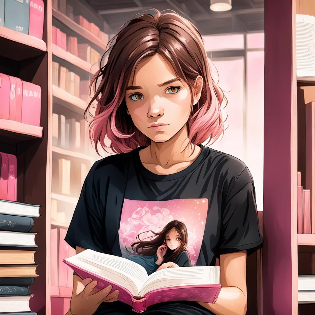 A 12 year old girl with brown eyes and brown hair with pink ...
