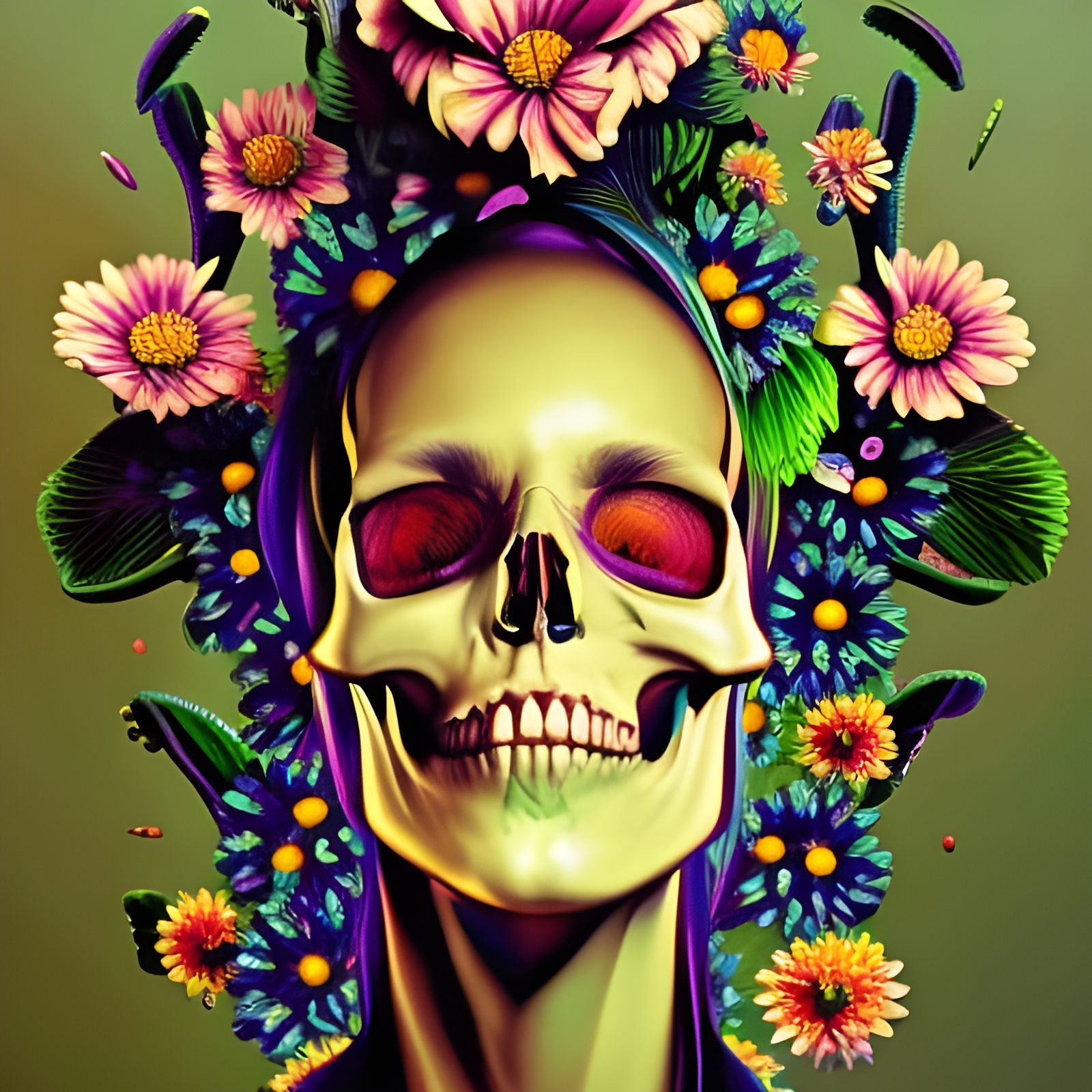 Beautiful Skull Surrounded By Wild Flowers Ai Generated Artwork Nightcafe Creator
