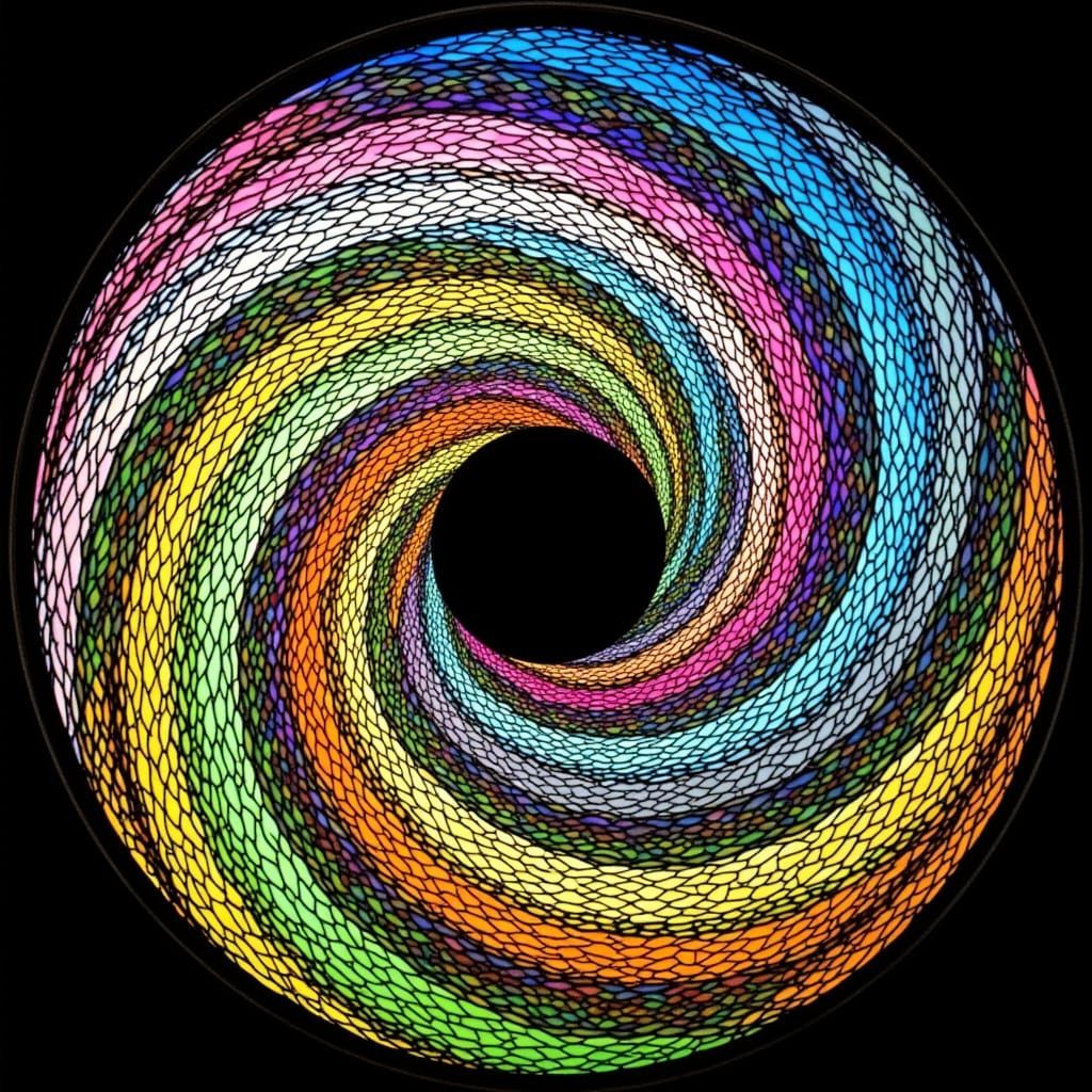 Abstract Spirograph Window with Black Hole in Tiffany Style