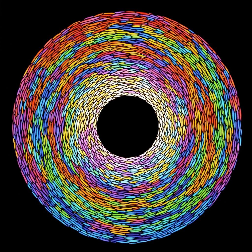 Abstract Spirograph Window with Black Hole in Tiffany Style