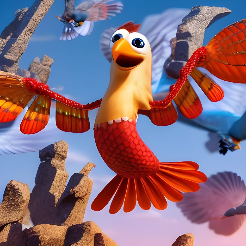 Photo still of a biomechanical bird in mid flight Pixar, Dis...