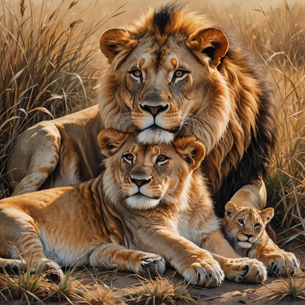 Lion and Girl in Golden Light: Wildlife Art