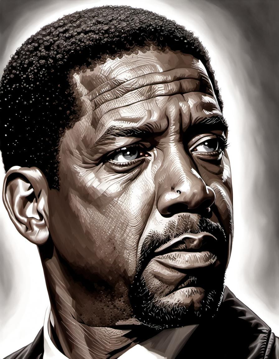 Reflective Portrait: Denzel Washington in Hyperrealistic Ske...