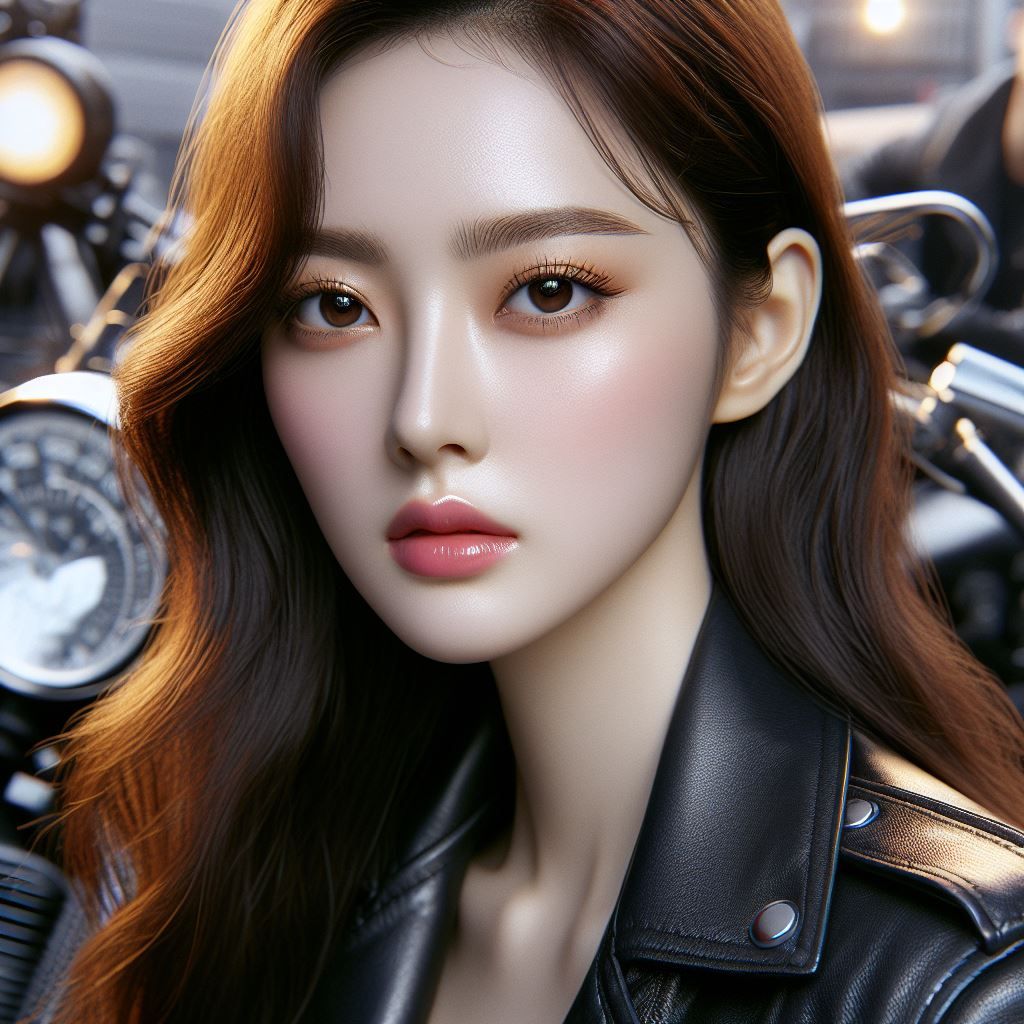 Korean biker girl in leather