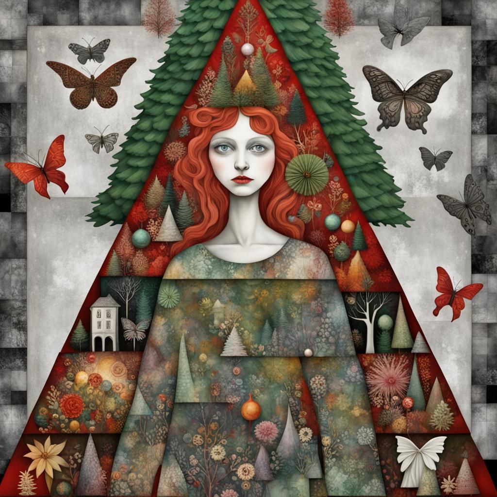Christmas   Tree, Patchwork, intricate details, Maximalism.E...