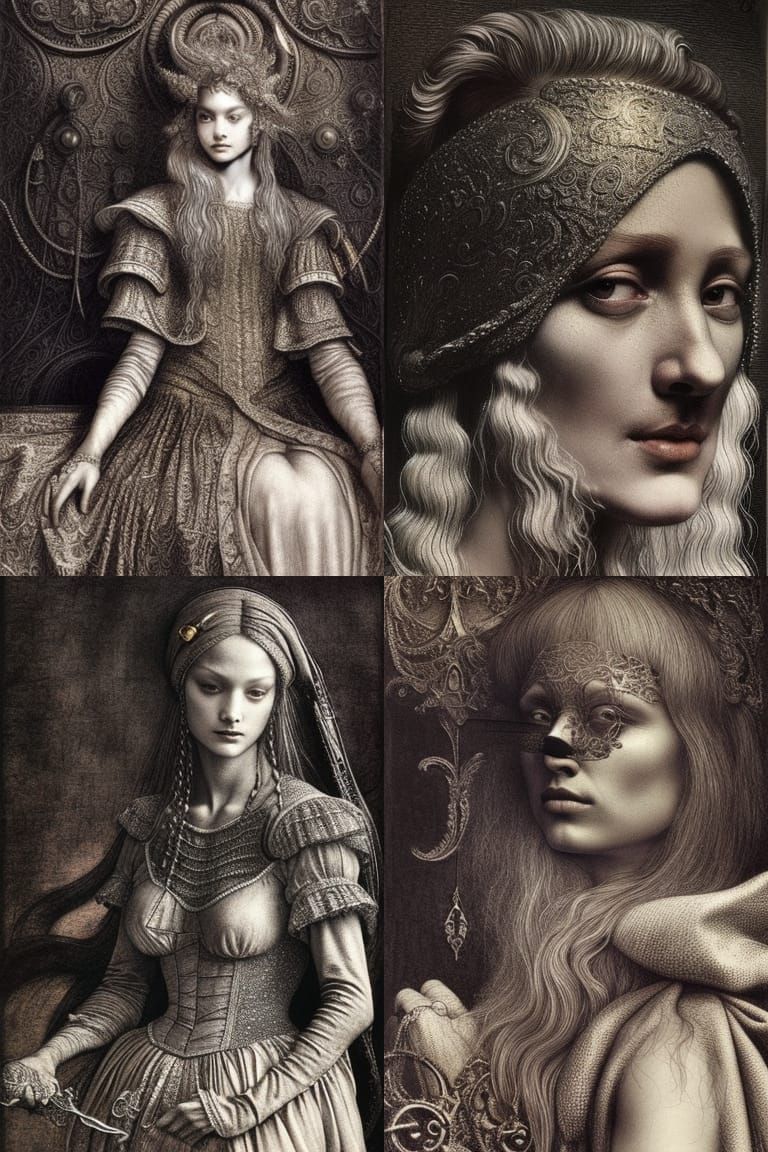hyperrealistic portrait women pirat by Leonardo Da Vinci and...