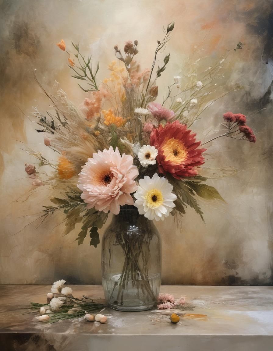 a beautiful bouquet of  flowers in a glass vase  by @BuddyD