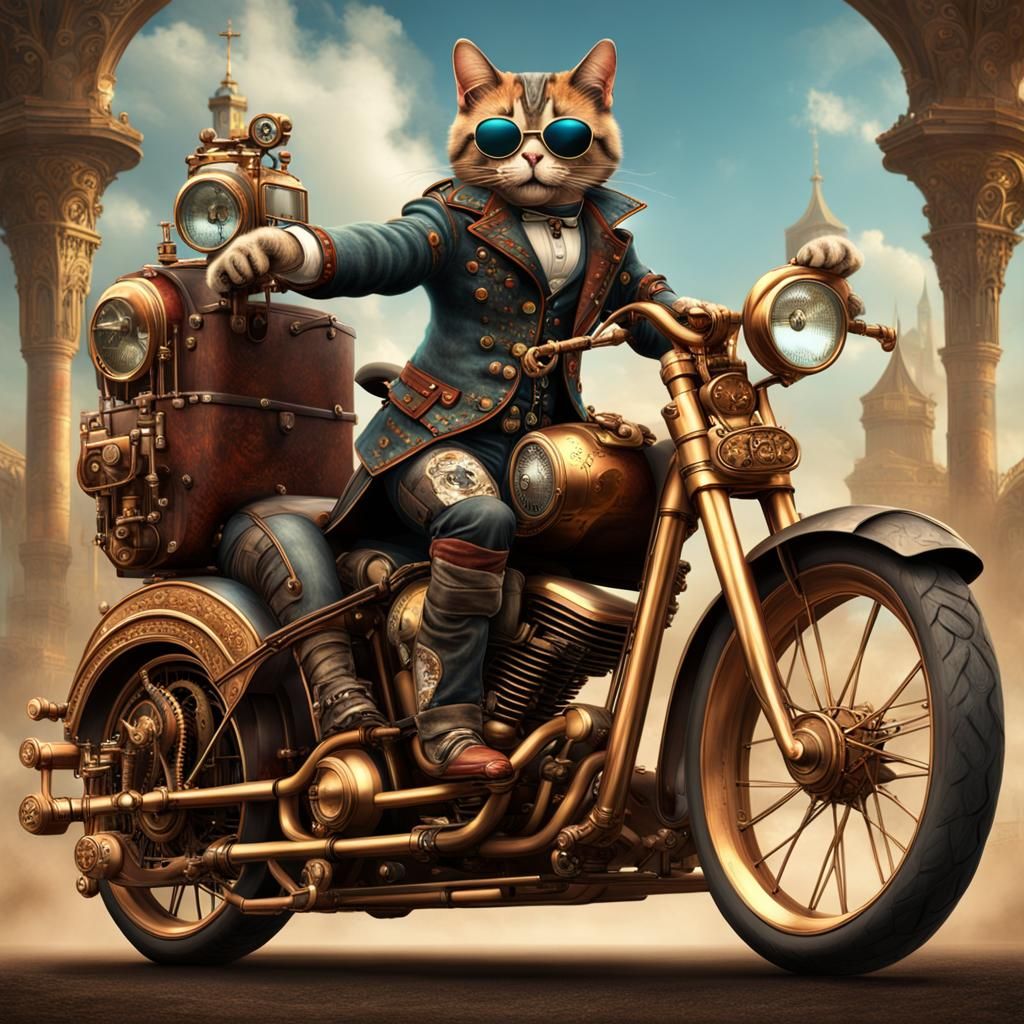 Cat riding a Harley   by @Pavel