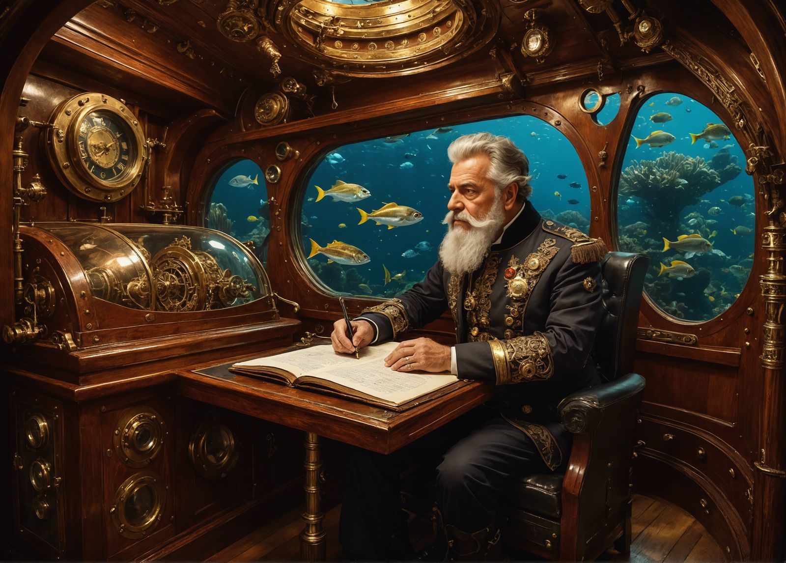 Nemo writing his life story aboard the Nautilus