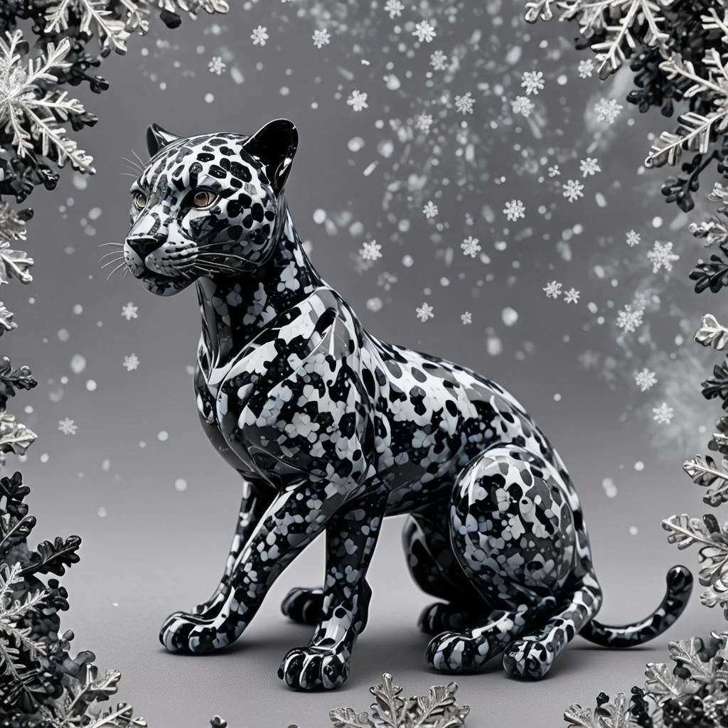 .A Jaguar Figurine made of Snowflake Obsidian stone