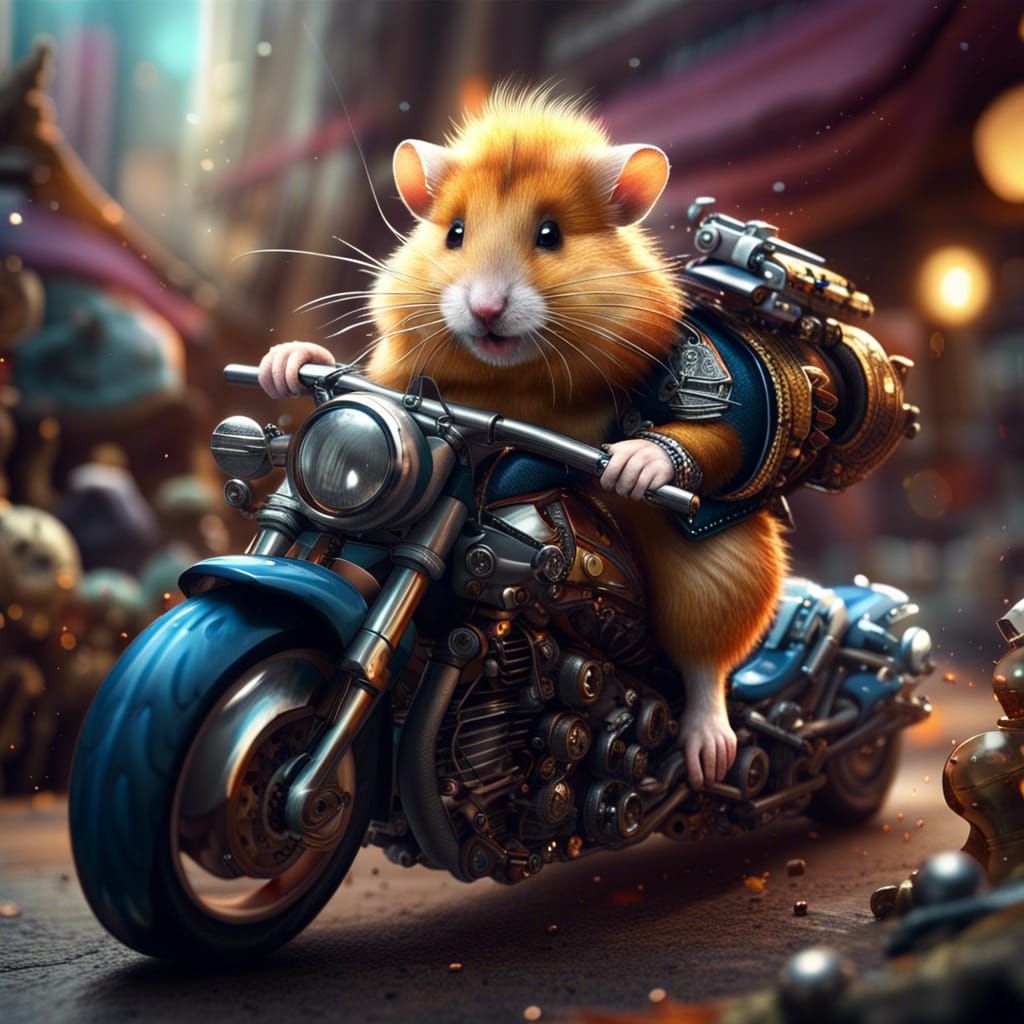 A Hamster Riding a Motorcycle   by @undefined