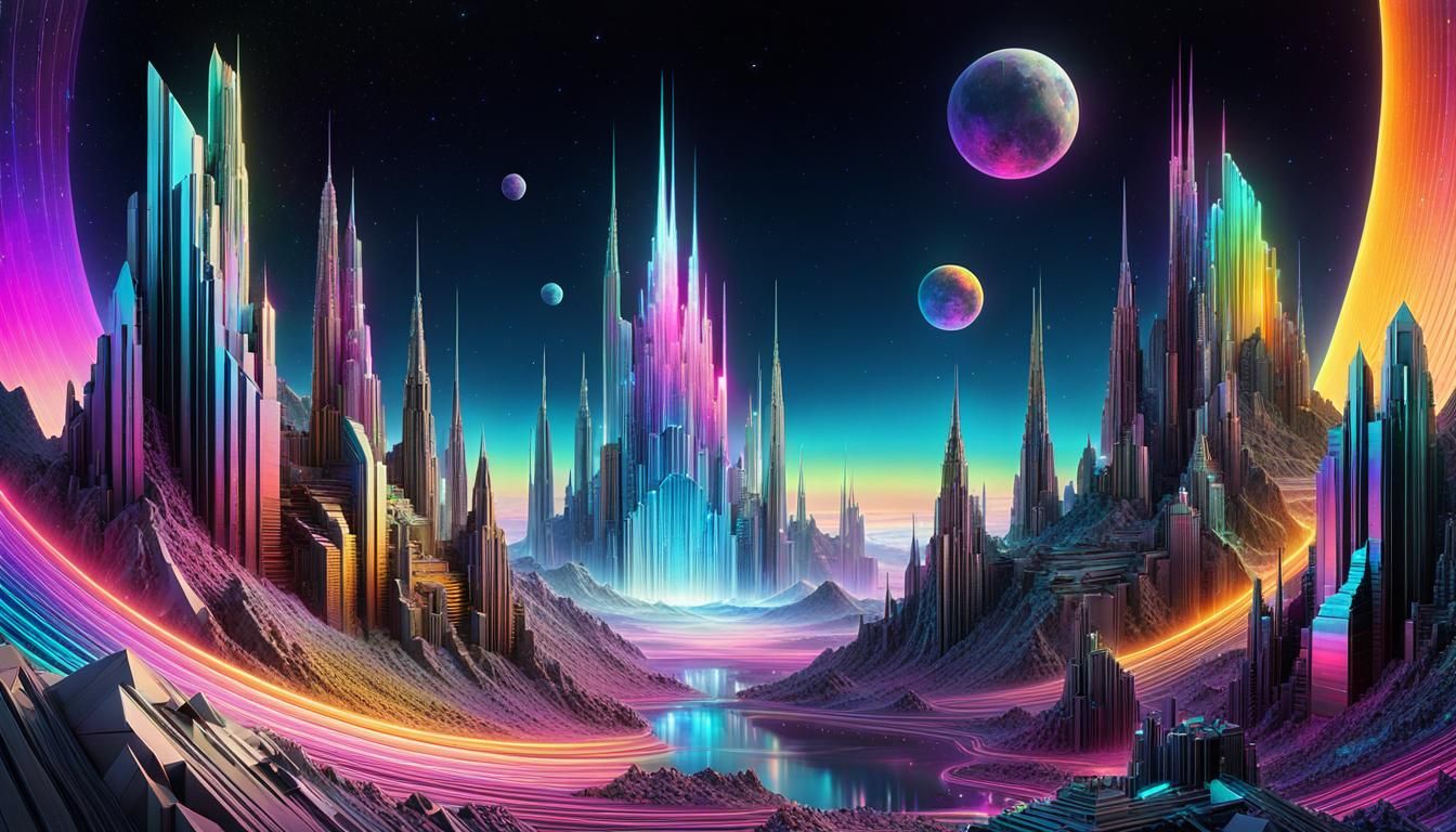 "wide space nebula, glowing lines, retro SF, silver and bism...