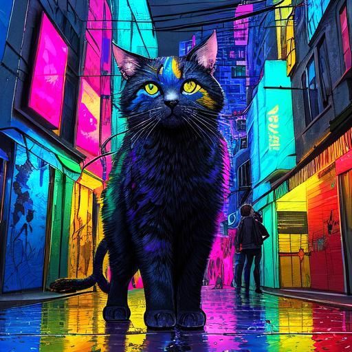 Colorful Graffiti Cat in Street Art Style