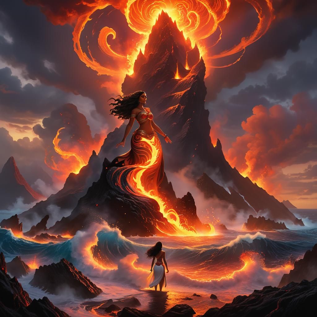 Moana fighting the Volcano Goddess  by @rodrigoracs