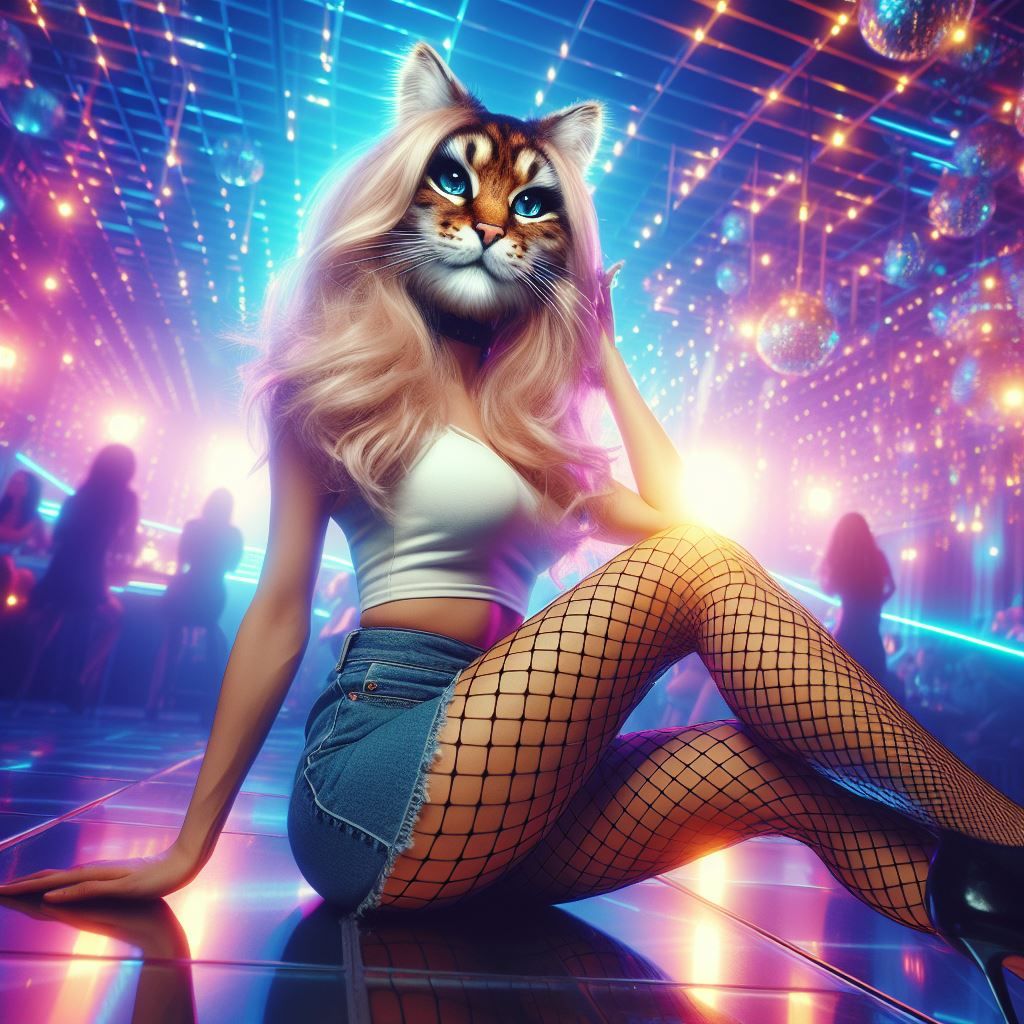 a beautiful woman furry cat anthro half human face, wearing ...