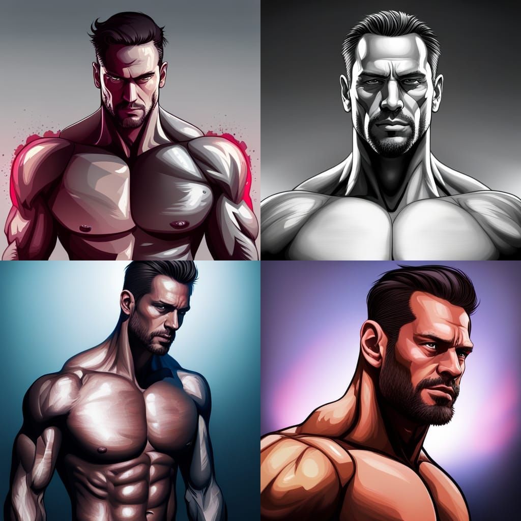 peaceful bodybuilder with terminator eyes looking aesthetic
