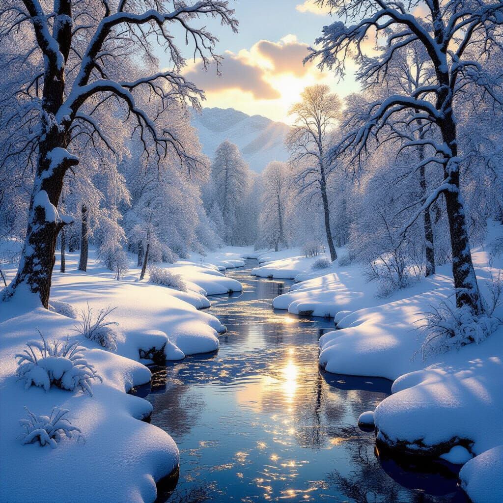 Epic Winter Landscape in Ethereal Golden Hour Light