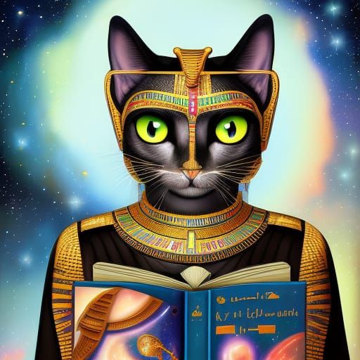 Futuristic Egyptian Goddess Bastet reading a book - AI Generated ...