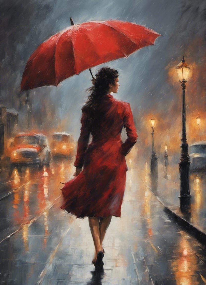Lady with the Red Umbrella - Impressionist Painting  by @Rayven13