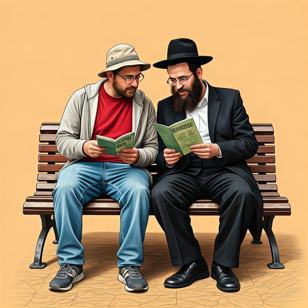 Men Share a Moment Reading, Digital Art