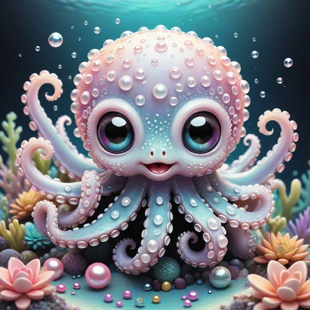 Whimsical Chibi Octopus in Vibrant Pastel Paradise