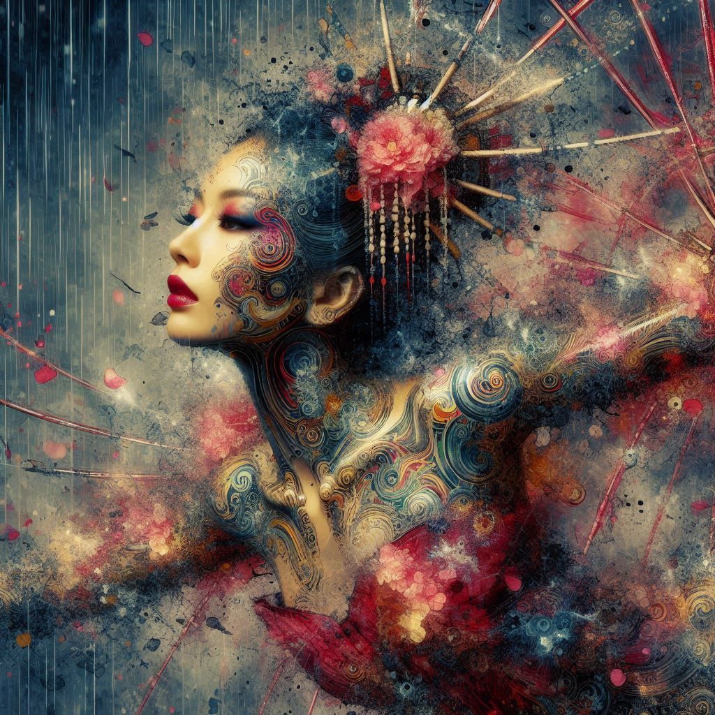 double exposure beautiful fantasy DALL-E 3 portrait landscape..