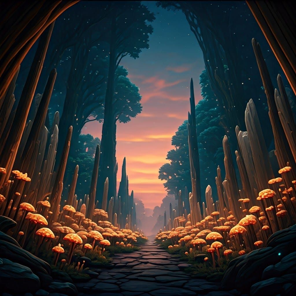 Surreal Mystical Forest with Glowing Plants and Crystalline ...