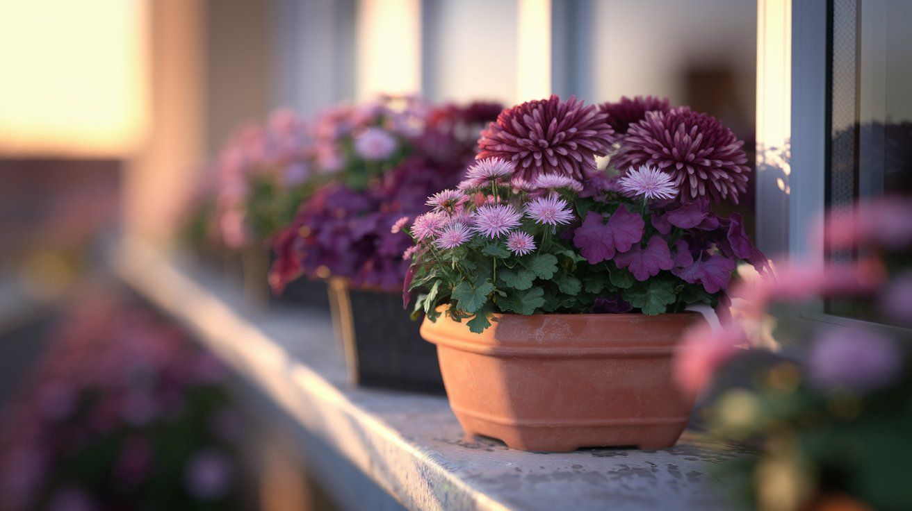 autumnal flowers in pot