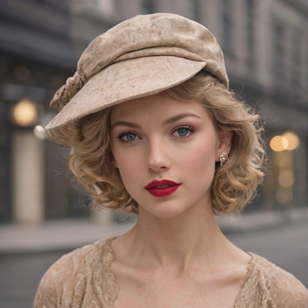 Beautiful 1950s Woman With Unusual Hat 🎩