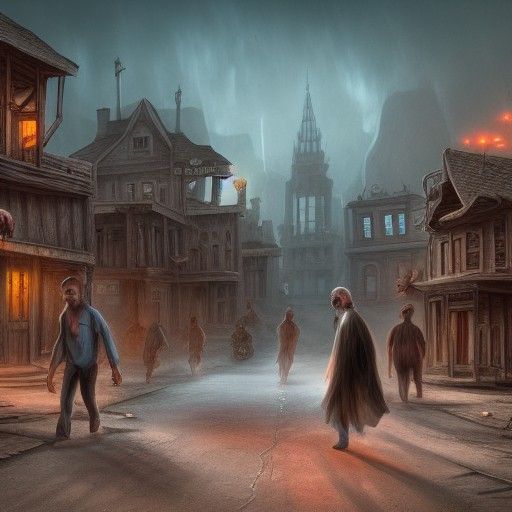 Deserted ghost town with ghosts walking around