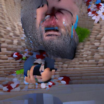 A man crying on the stairs