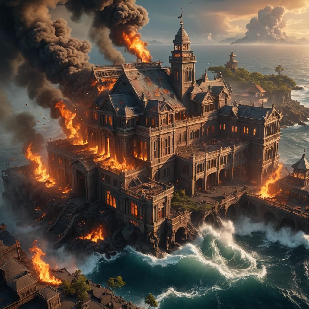 a school on fire in the Pacific ocean