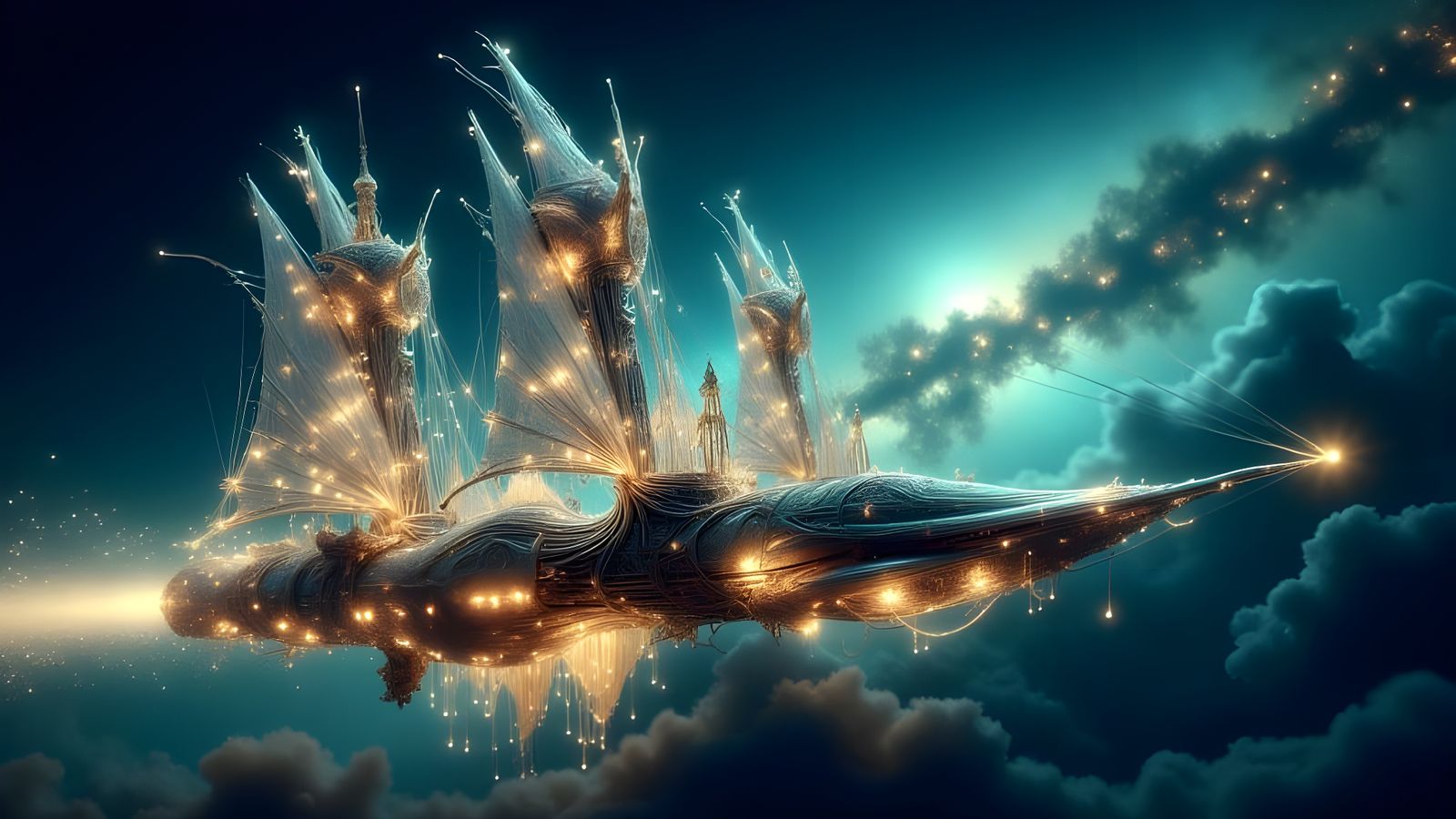 Darkspace Starship with Gossamer Sails  by @Gary Murakami