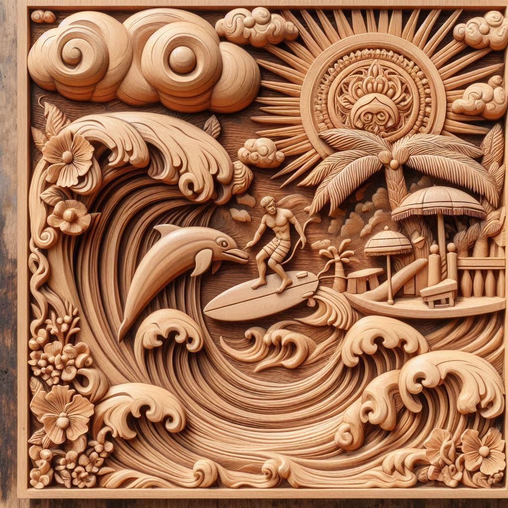 Wood Carved Beach Scene