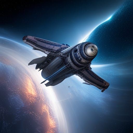 Sci-fi spaceship with a galaxy background